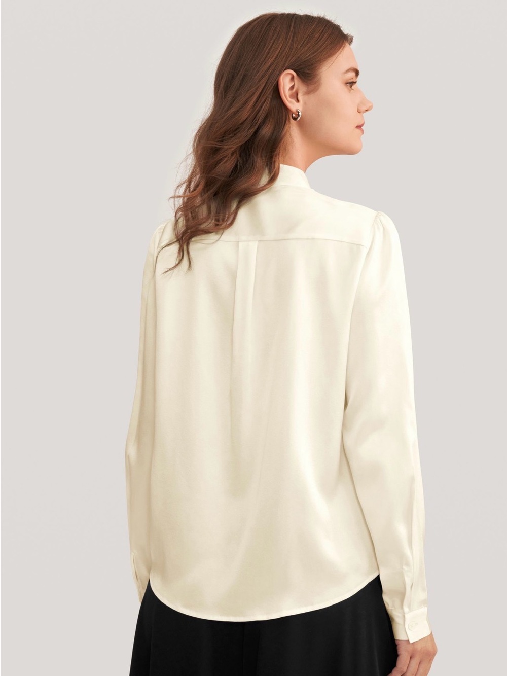 Women Bow-Tie Neck Silk Blouse - Picture 2 of 6